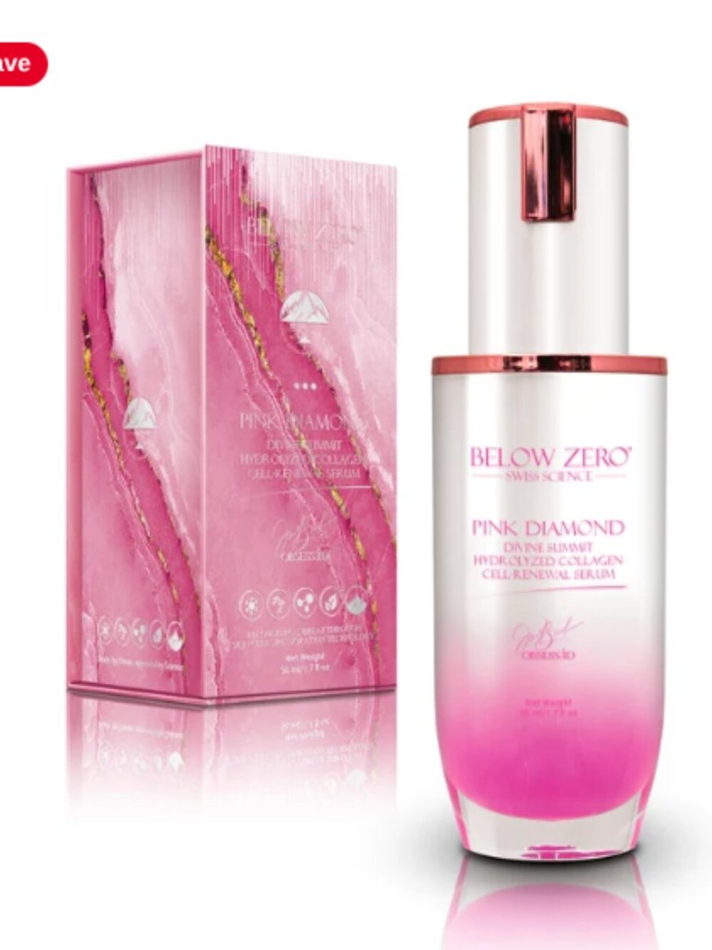 Below Zero Pink Diamond Divine Summit Hydrolyzed Collagen Cell-Renewal Serum NIB